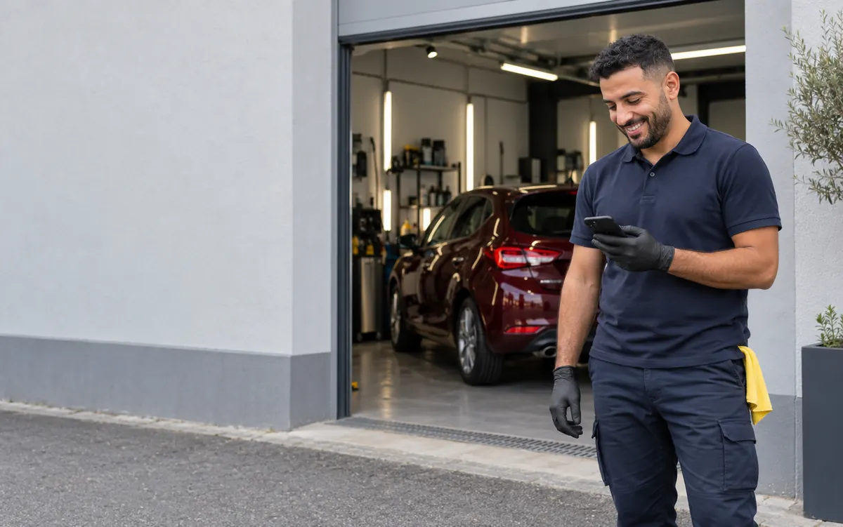 Un professionnel du detailing devant son atelier